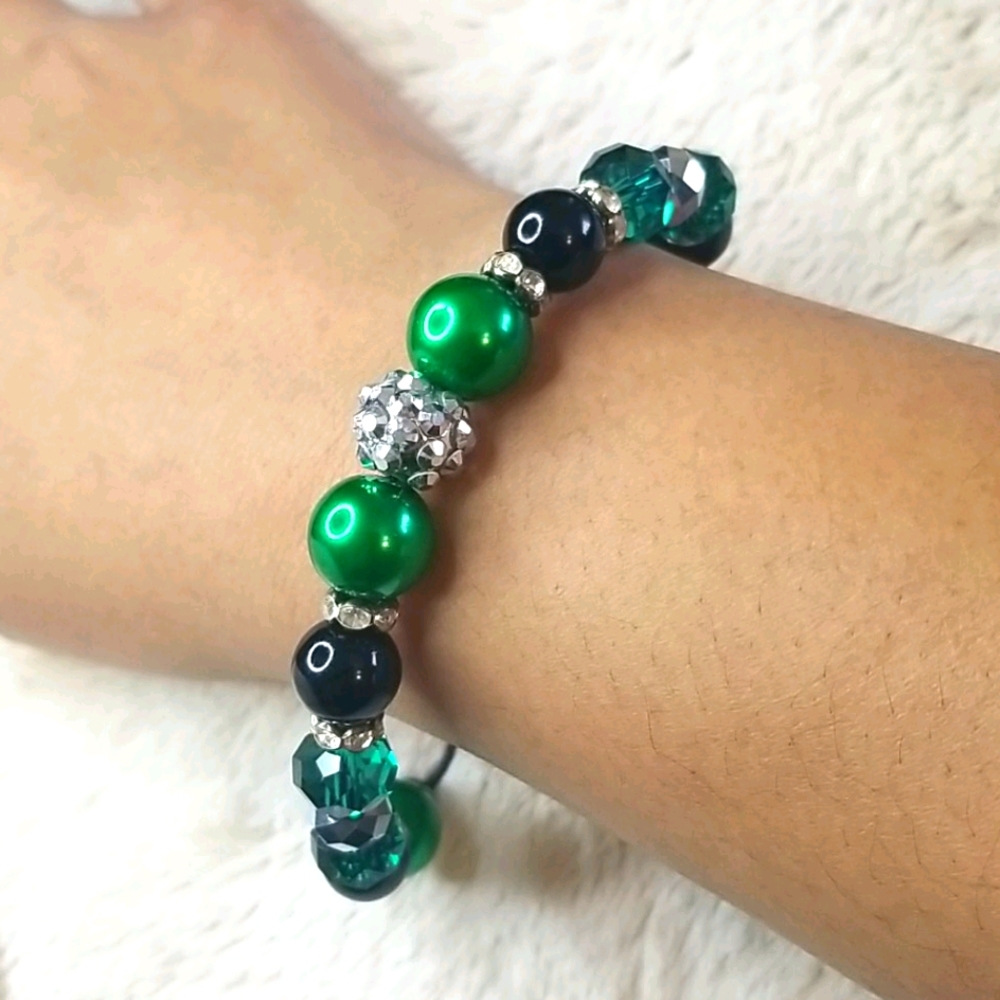 Green and Black Beaded Bracelet